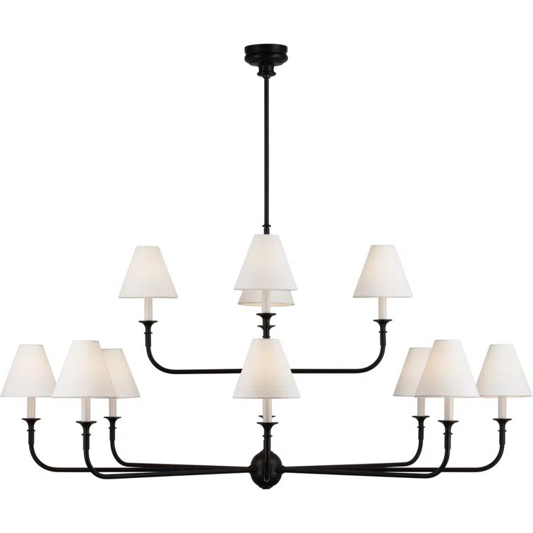Piaf Aged Iron and Ebonized Oak 2-Tier Chandelier