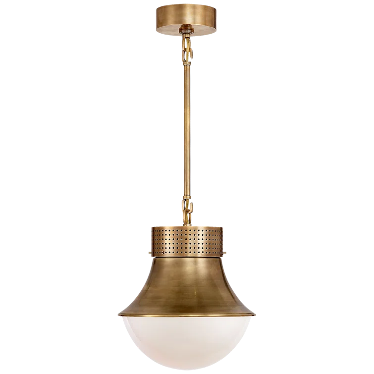 Antique-Burnished Brass Glass Bowl Pendant Light - 12"x10"
