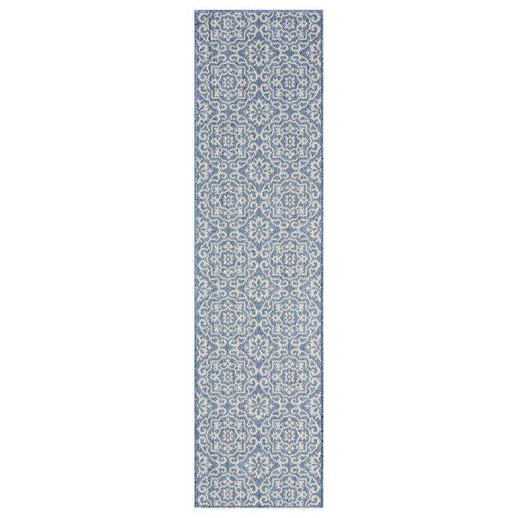 Danica Boho Medallion Blue/Gray Indoor/Outdoor Runner Rug, 1'9"x7'2"