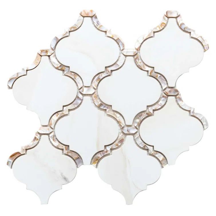Tahitian Pearl 14.5" Calacatta Gold Glass Mosaic Wall Tile