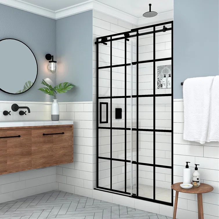 Kamaya XL Matte Black Frameless Sliding Shower Door with Clear Glass