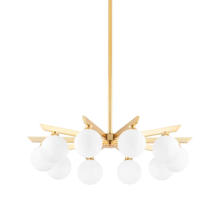 Vintage Brass and Opal Glass 10-Light Chandelier
