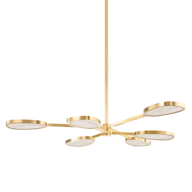Patras Vintage Brass 6-Light LED Chandelier with Spanish Alabaster Shades