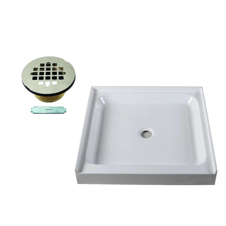 36'' White Square Shower Base with Satin Nickel Drain