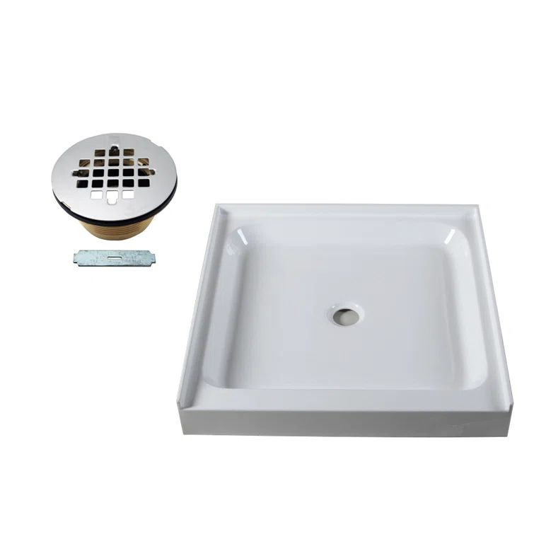 36'' x 36'' White Polished Chrome Square Shower Base