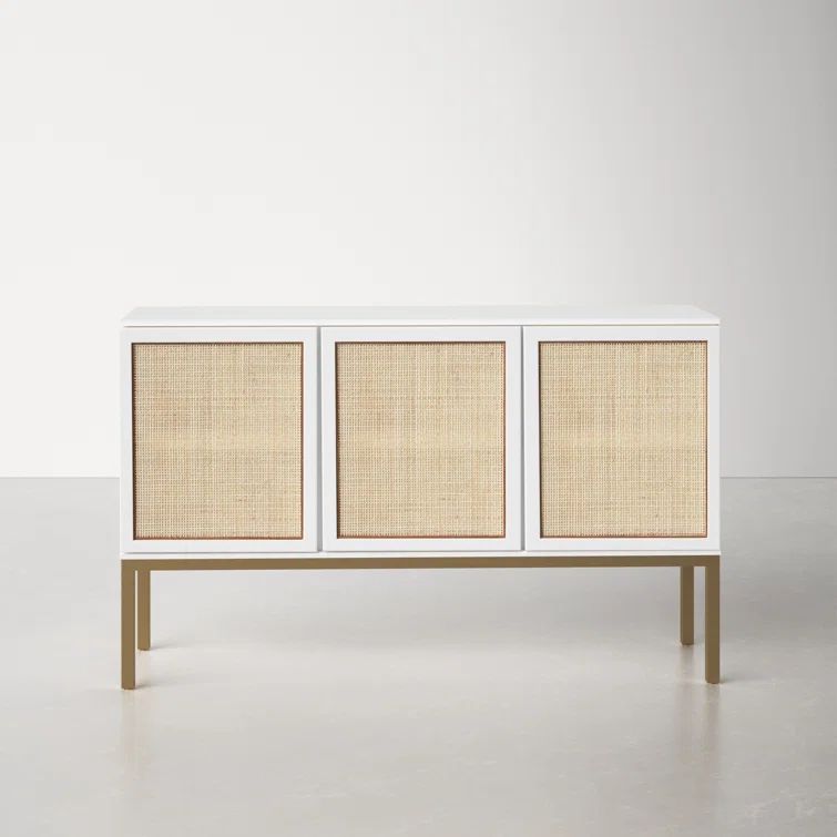 Zadie White and Gold Coastal-Inspired Rattan Sideboard