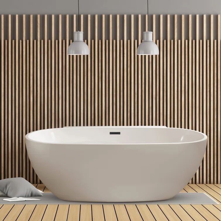 59" White Oval Freestanding Acrylic Soaking Bathtub