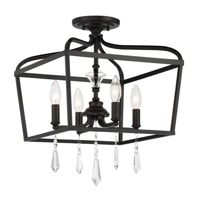Coal Finish 4-Light Crystal Lantern Chandelier