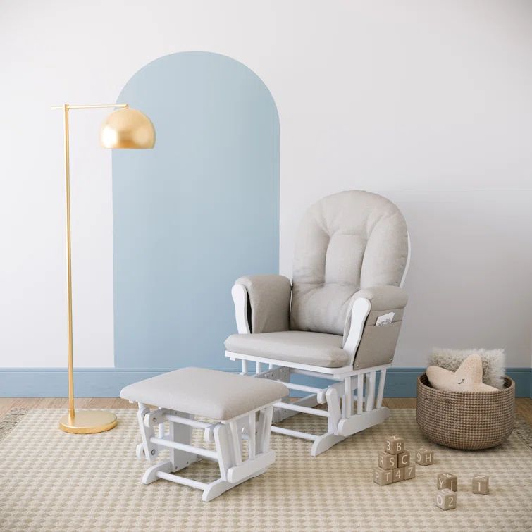 White and Taupe Swirl Glider with Ottoman Set