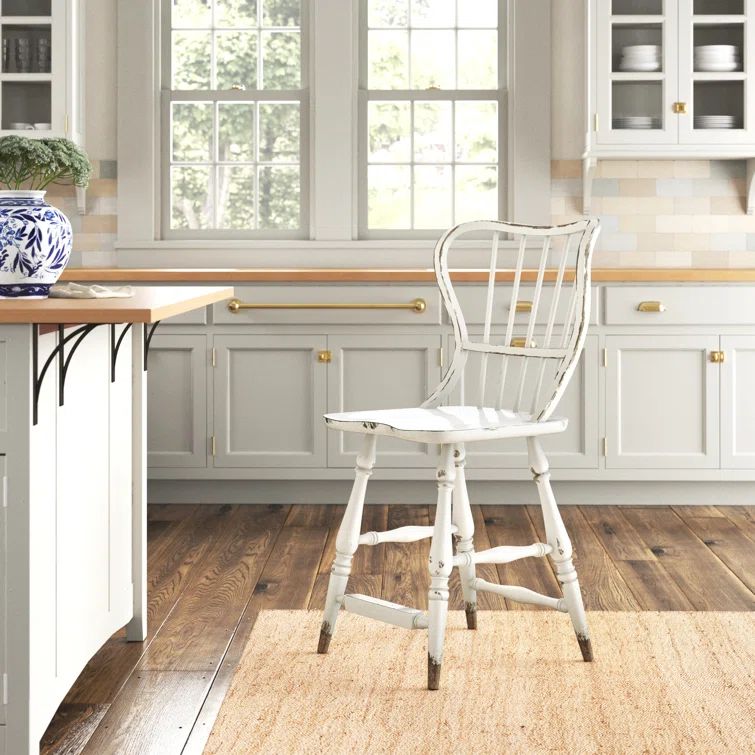 Ciao Bella 24" Vintage Chalky White Spindle Back Counter Stool