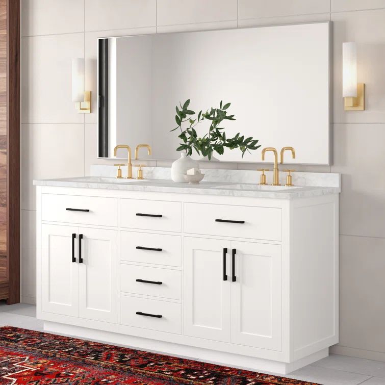 Athea 72" Pure White Double Freestanding Bathroom Vanity with Marble Top