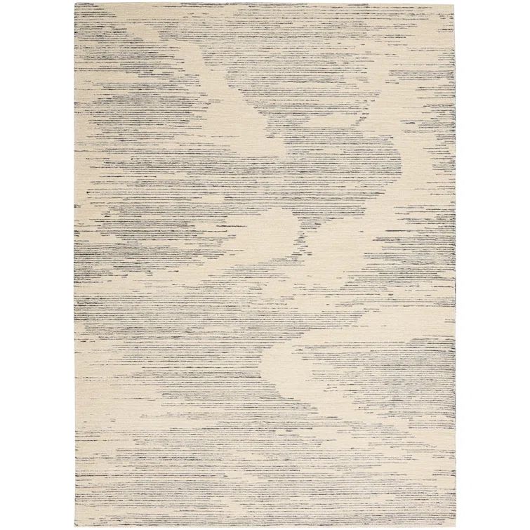 Abstract Ivory/Grey Tufted Wool Rectangular Rug 4' x 6'