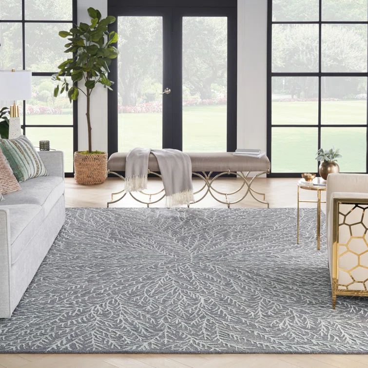 Elegant Slate & Teal Abstract Hand-Tufted Wool Blend Rug 7'9" x 9'9"