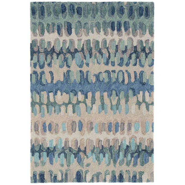 Handmade Blue Abstract Wool Area Rug, 2' x 3'