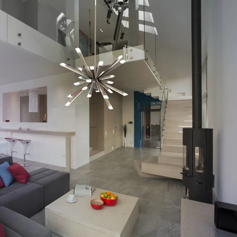 Starburst Chrome 24-Light LED Sputnik Sphere Chandelier in Satin Nickel
