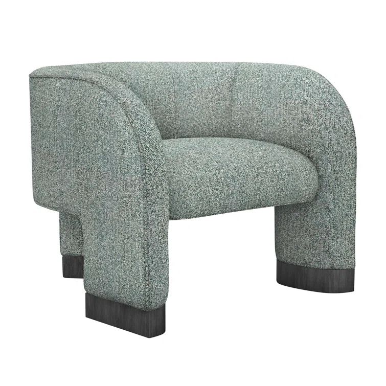 Azure and Dark Grey Upholstered Barrel Chair with Walnut Legs