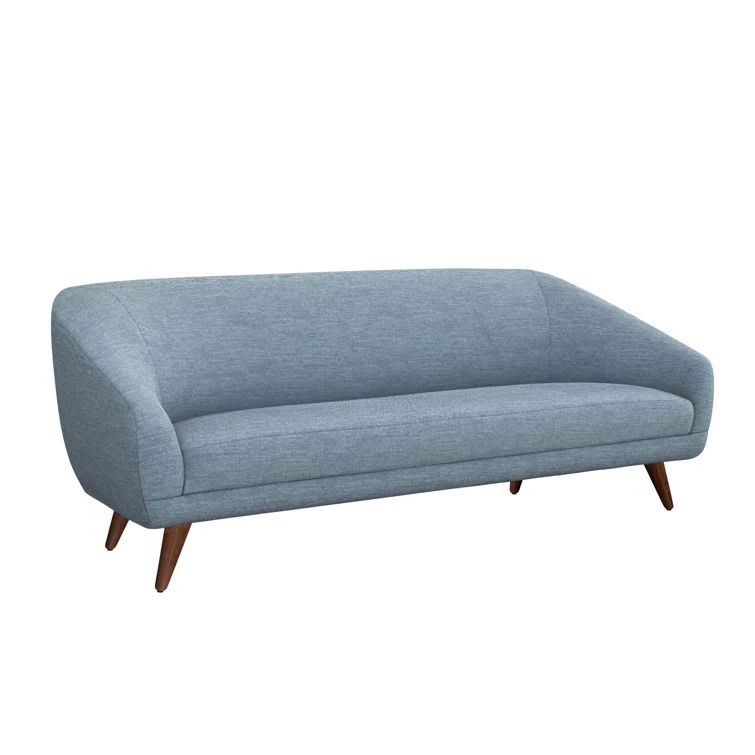 Surf Blue Upholstered Sofa with Walnut Wood Frame