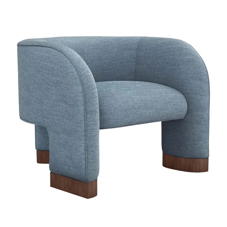Surf Azure & Light Grey Upholstered Barrel Chair with Walnut Wood Legs