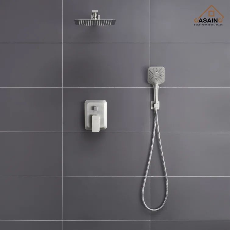 Brushed Nickel Dual Square Rain Shower Head with Handheld