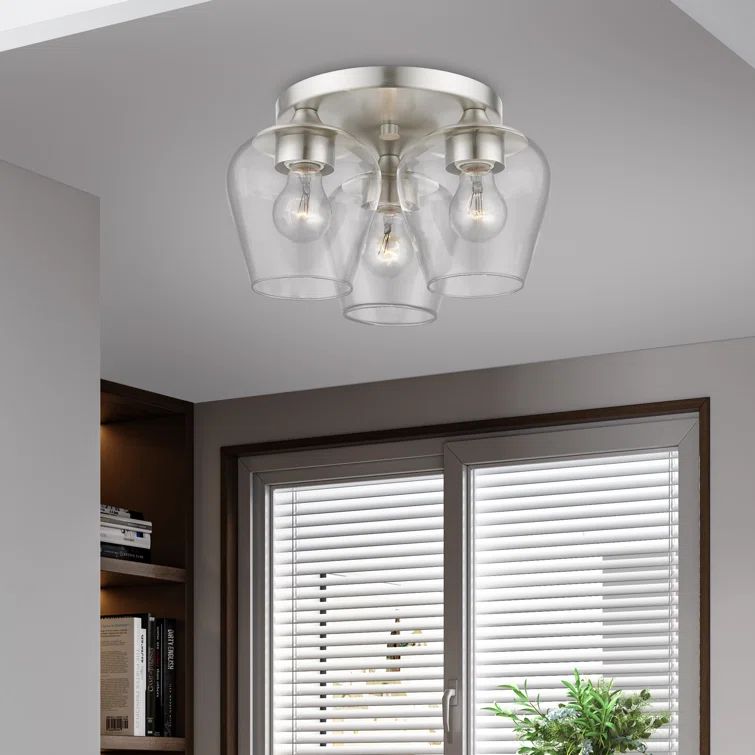 Elegant Brushed Nickel 3-Light Flush Mount with Clear Glass Shade