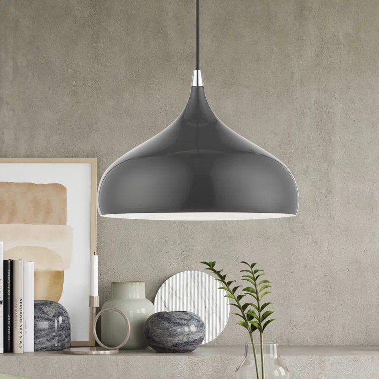 Amador Modern Globe Pendant in Shiny Dark Gray with Chrome Accents