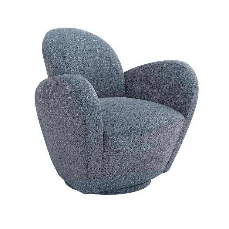 Azure Polyester Blend Swivel Armchair with Wood Frame