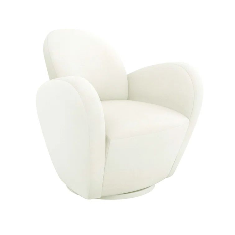Azure Chenille Swivel Armchair with Wood Base