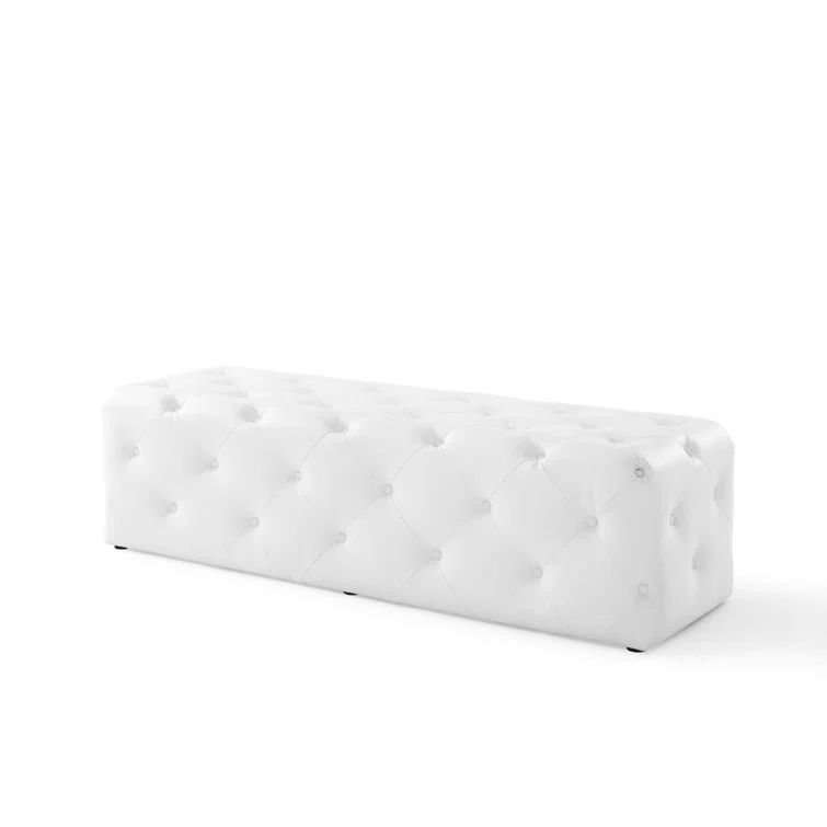 Luxurious White Vegan Leather 60" Tufted Entryway Bench