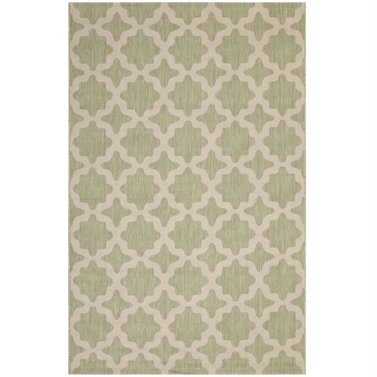 Beige and Light Green Trellis 9' x 12' Synthetic Area Rug