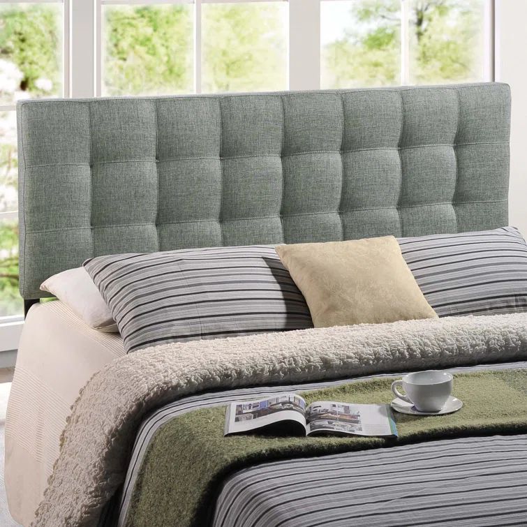 Gray Upholstered Tufted King Headboard with Polyester Fabric