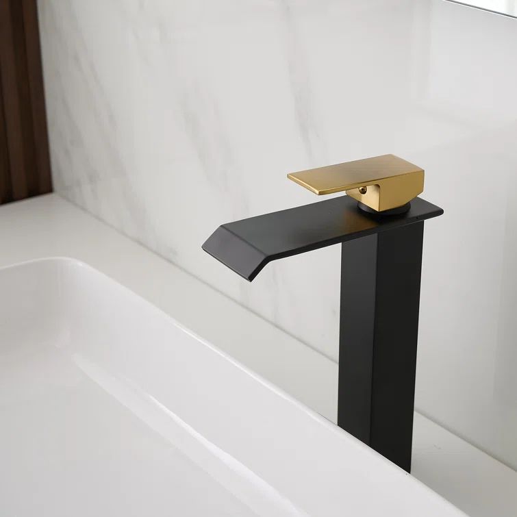 Matte Black and Gold Single Handle Vessel Sink Faucet