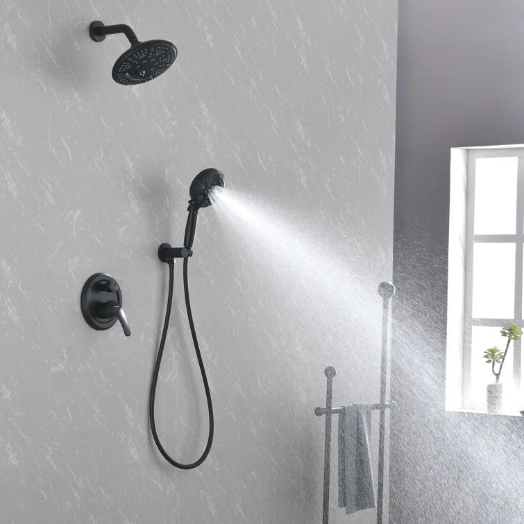 Matte Black Wall Mounted Shower System with Handheld Spray