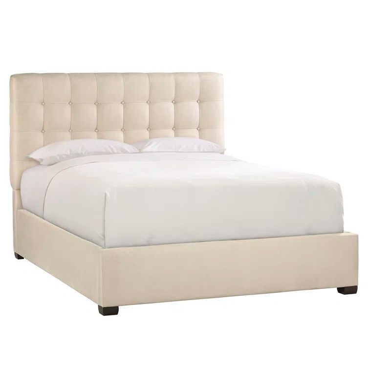 California King Beige Upholstered Bed with Tufted Headboard