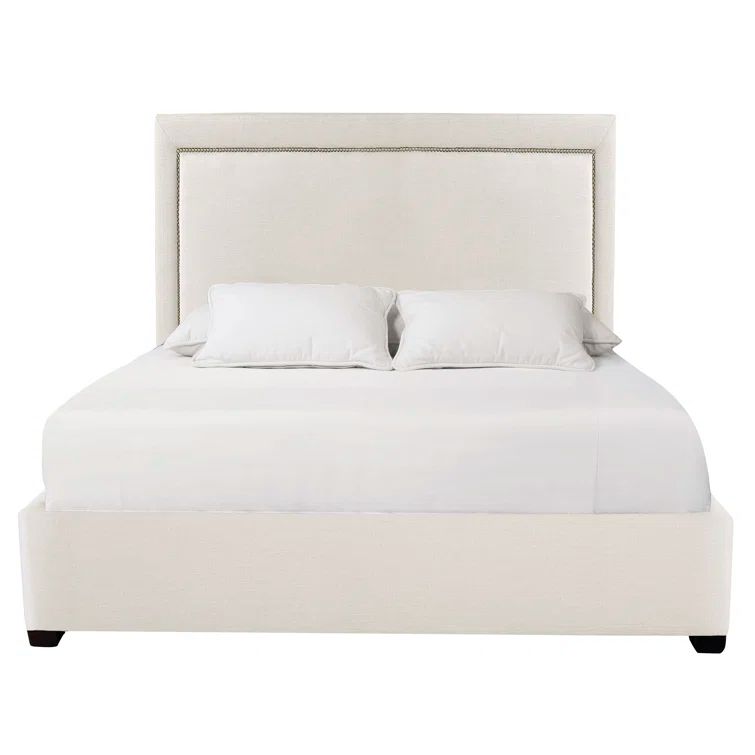 King Size Off-White Upholstered Bed with Nailhead Trim