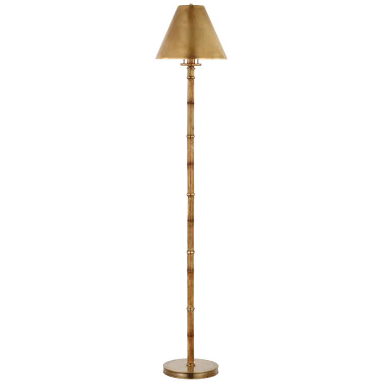 Waxed Bamboo and Brass Outdoor Floor Lamp