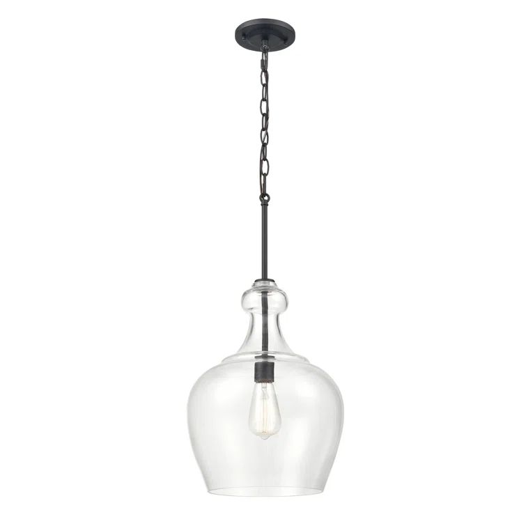 Matte Black Glass Jar Pendant Light with LED