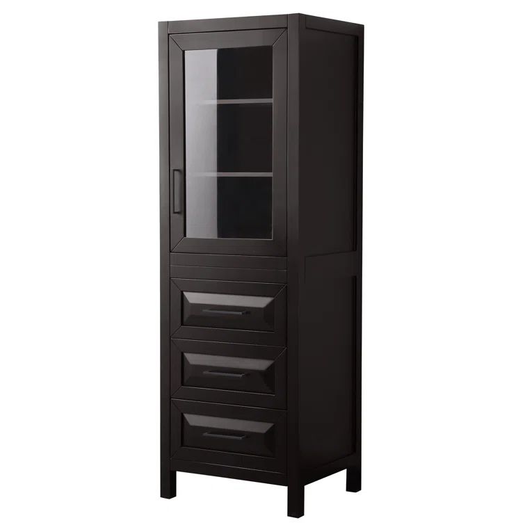 Tall Dark Espresso and Matte Black Trim Freestanding Linen Cabinet