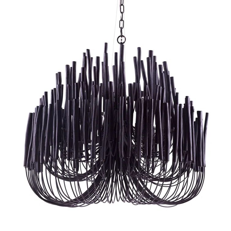 Tilda Rustic Black Wooden Dowel 6-Light Chandelier