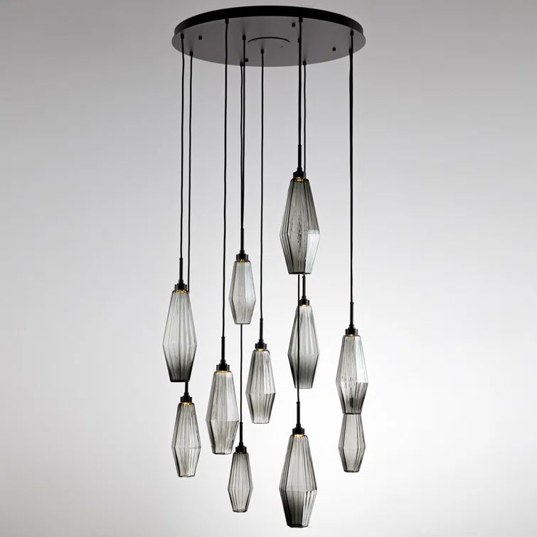 Heritage Brass 11-Light Optic Rib Smoke Glass Cluster Pendant
