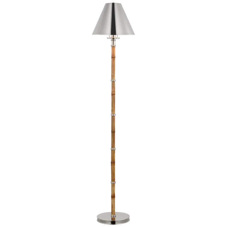 Tall Waxed Bamboo and Polished Nickel Floor Lamp