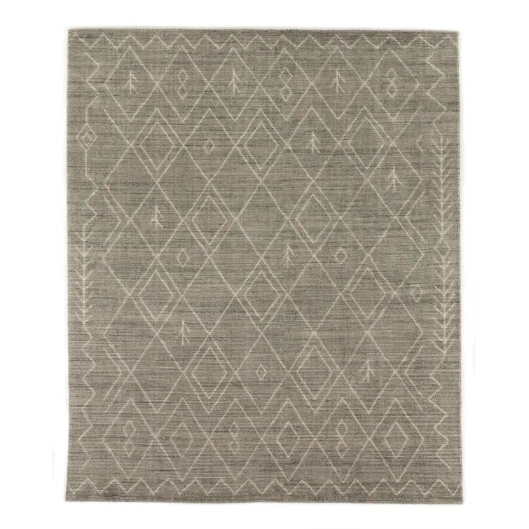 Gray Moroccan Hand-Knotted Wool and Cotton 9' x 12' Rug