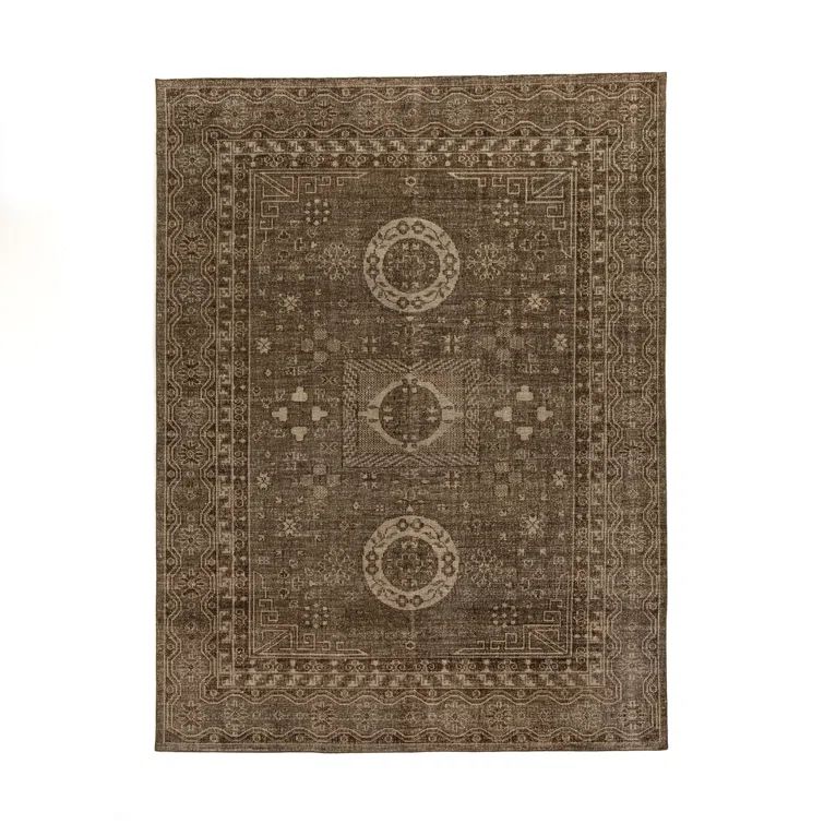 Hand-Knotted Brown Wool Rectangular Area Rug 10' x 14'