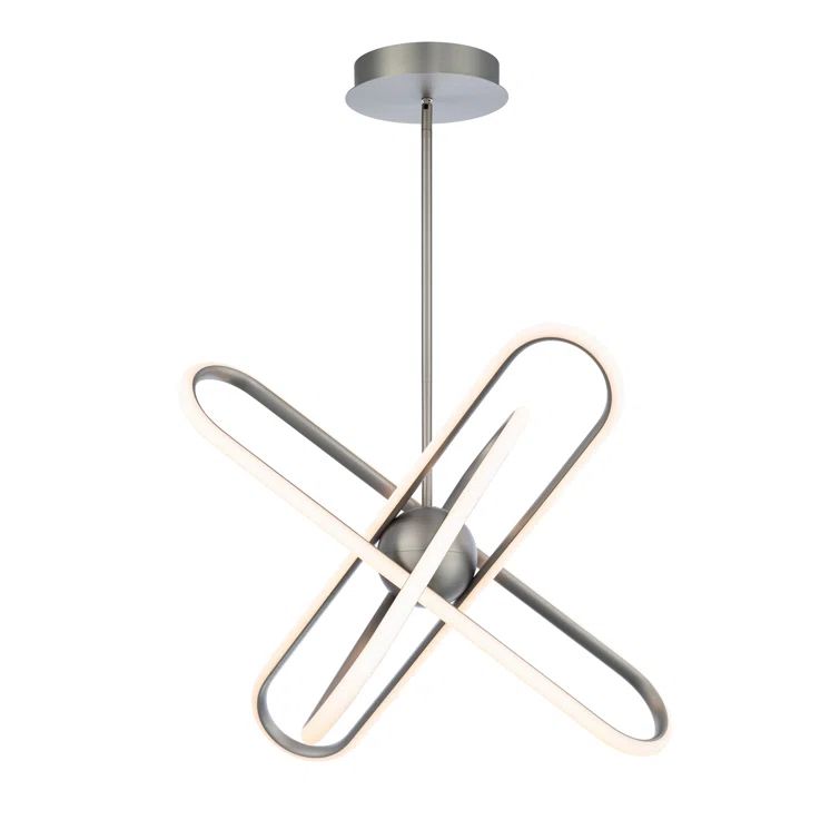 Valerius 26" Brushed Nickel LED Geometric Chandelier with White Shade