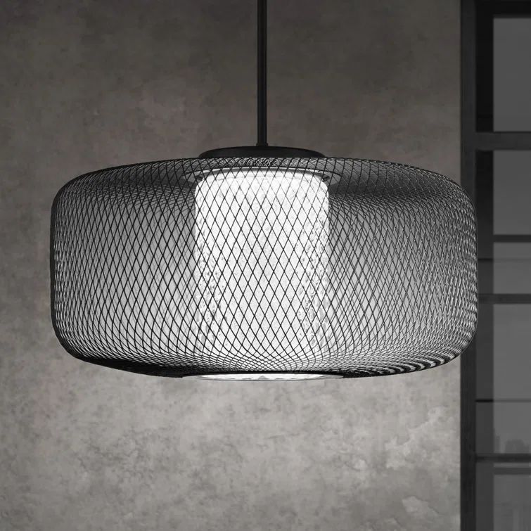 Kodo 16.5" H Black Crystal LED Drum Pendant with Optic Crystal Diffuser