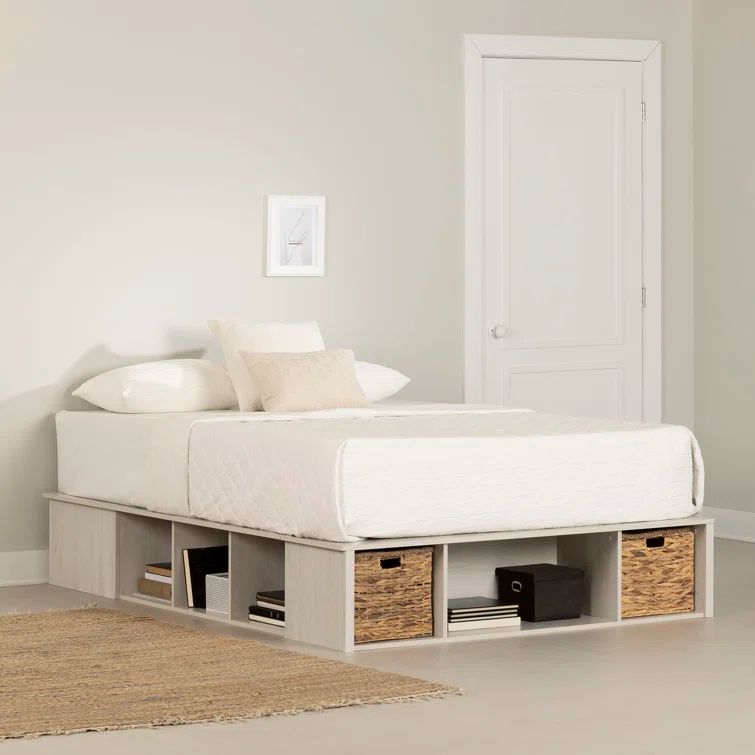 Queen Winter Oak Wood Frame Storage Bed with Baskets