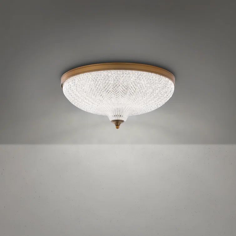 Aged Brass Optic Crystal LED Flush Mount Indoor/Outdoor Light