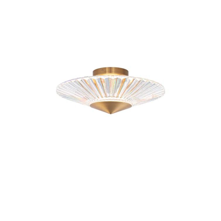 Aged Brass Crystal LED Semi-Flush Mount Light