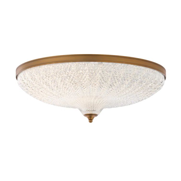 Aged Brass Optic Crystal LED Flush Mount Light, Indoor/Outdoor