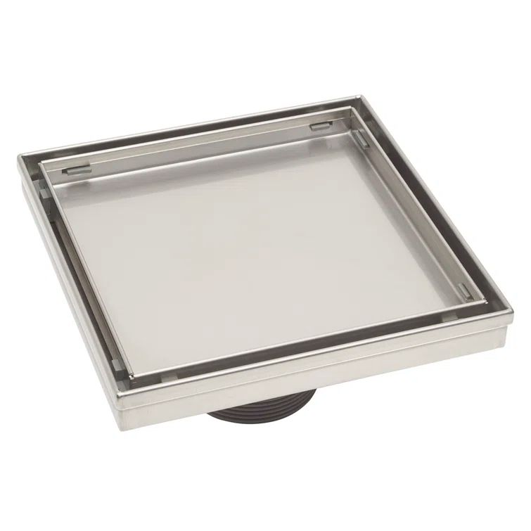 6" Brushed Nickel Square Shower Drain with Tile-In Pattern