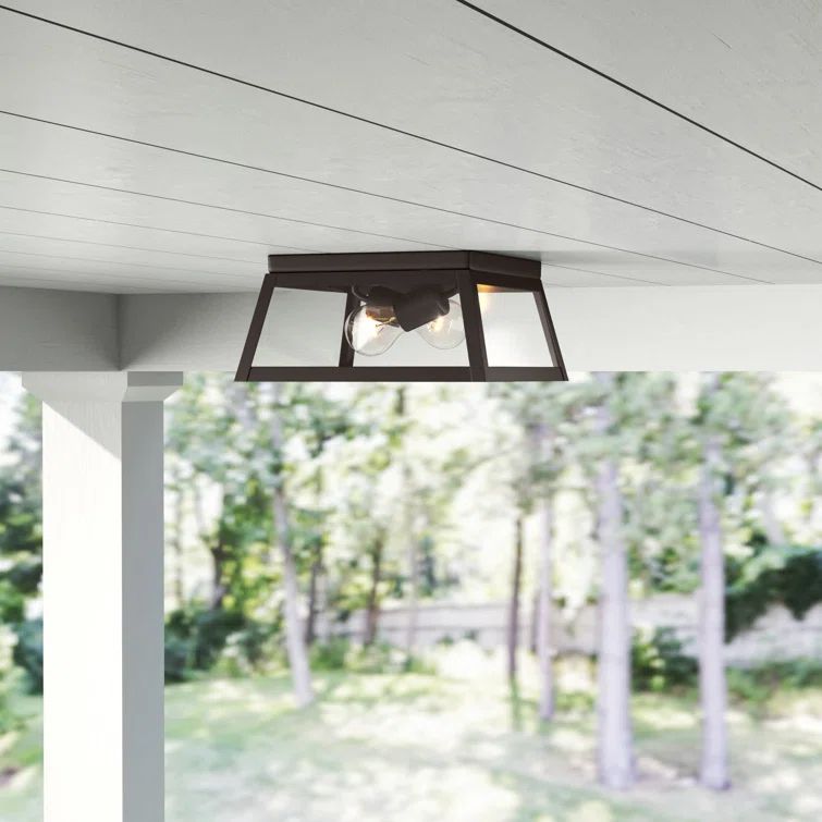 Antique Bronze 2-Light Outdoor Flush Mount with Clear Glass Panels